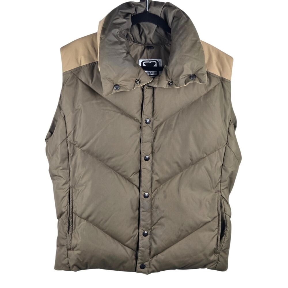 Vintage 80s Obermeyer Colorblock Down Puffer Vest Olive Tan Mens XL